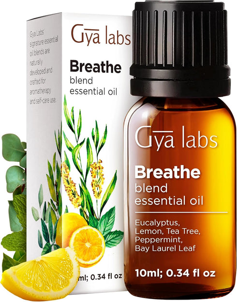 Gya Labs Breathe Essential Oil Blends, 100% Pure Natural Essential Oils from Eucalyptus, Peppermint and More for