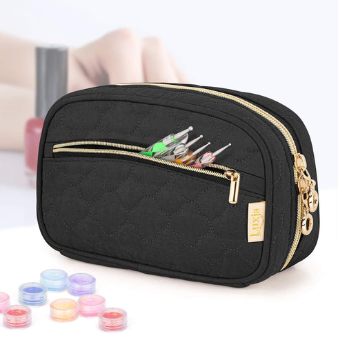 LUXJA Nail Polish Organizer Case - Holds 10 Bottles (15ml), Zipper Pockets, Black (Bag Only)