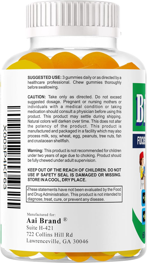 BrightStart Brain Focus Vitamins for Kids & Teens, Omega 3 Supplement, Focus Booster Nootropic Support, 60 Gummy