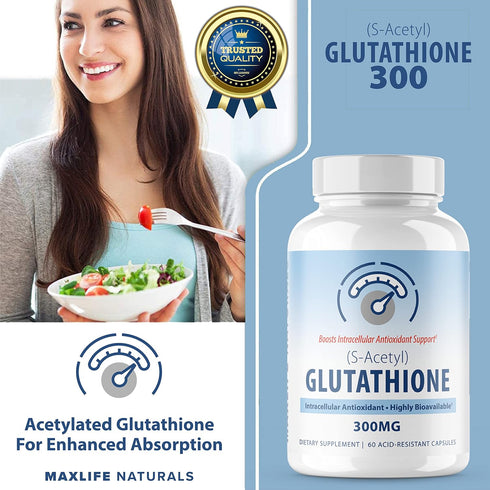 S-Acetyl L-Glutathione - 300mg Acetylated Glutathione Supplement for Antioxidant Support, Liver & Skin Vitality (60