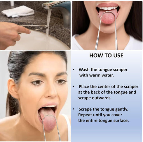 Metal Tongue Scrapers, 3 Piece Set, 304 Stainless Steel with Storage Case - Oral Hygiene Metal Tongue Cleaners (Silver)