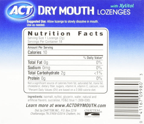 ACT Dry Mouth Lozenges with Xylitol, 18 Count (Pack of 1) (Packaging May Vary)