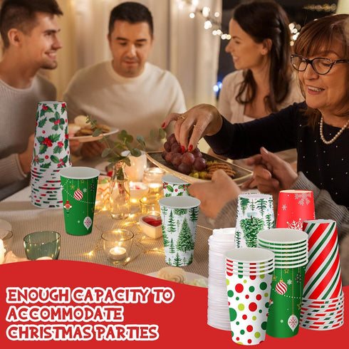 Suttmin 72 Sets/ 216 16 oz Pcs Christmas Paper Cups Disposable to Go Coffee Cups with Lids and Sleeves Xmas Hot Cocoa