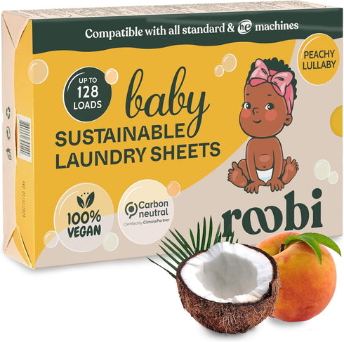 Baby Laundry Detergent Sheets for Sensitive Skin, Sustainable for Newborns, Peachy Lullaby Scent, 64 Count