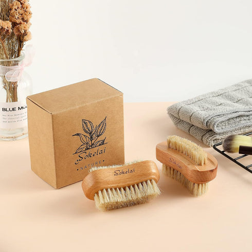 Nail Brush for Cleaning Fingernails, 2 Pieces Wooden Scrub Brushes with Natural Boar and Sisal Bristle