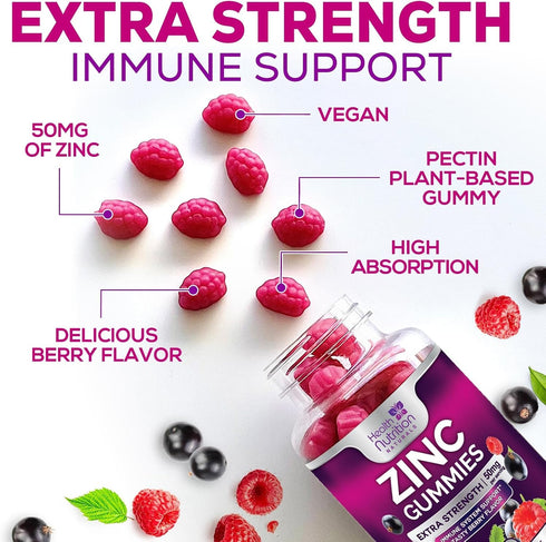 Zinc Immune Support Supplement 50mg, 60 Gummies - Max Strength for Radiant Skin & Immune Health, Vegan