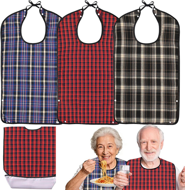 Oulisen 3 Pcs Adult Bibs For Men Women Washable Reusable Waterproof Large Bibs
