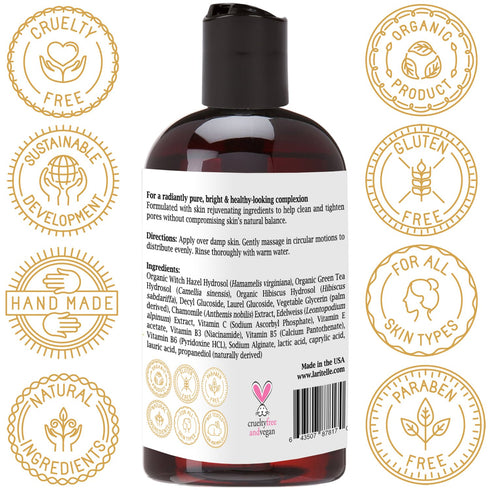 Organic Unscented Facial Cleanser 4 oz., Gentle, Purifying, Rejuvenating, Hydrosol-based, No Sulfates or Parabens