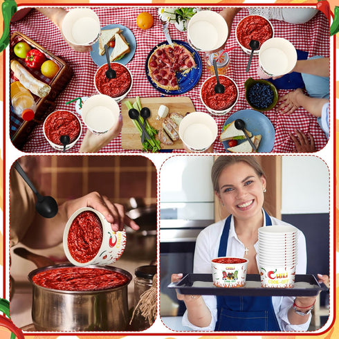 Reallnaive 200 Pack 9oz Chili Cook off Party Decorations Disposable Sample Cook off Tasting Paper Cups and Plastic