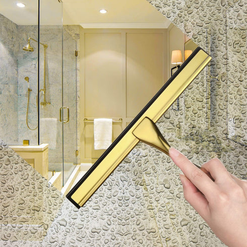 HIWARE All-Purpose Shower Squeegee, 12 Inches for Shower Doors, Bathroom, Window, and Car Glass - Brass, Stainless Steel