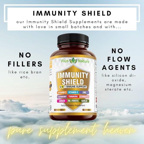 9-in-1 Immune Support Vitamin C (1000mg), D3 (5000 IU), Zinc (22mg) with Elderberry, Turmeric, Echinacea, Ginger,