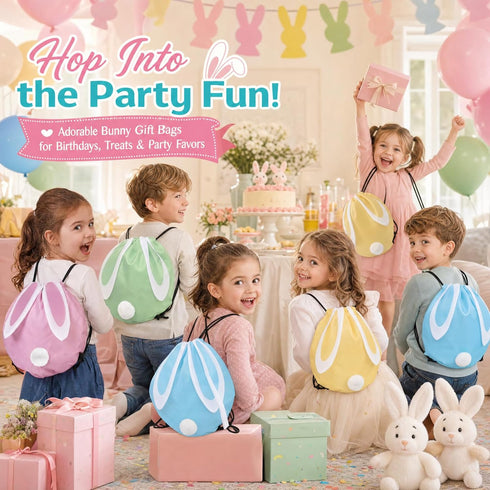 Yoojahow 24 Backpack Pcs Bunny Drawstring Bags Cute Rabbit Ear Reusable Candy Goodie Gift Bags for Bunny Birthday Party