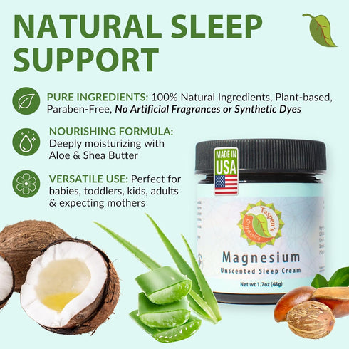 Taspen's Organics (1.7 oz) Magnesium Unscented Sleep Cream | Natural Nighttime Topical Magnesium for Babies, Toddlers