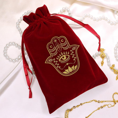 ARTSY CRAFTS 6x9" Hamsa Hand Velvet Jewelry Pouch - Gift Bags for Oracle Tarot Card Rune Dice Bag