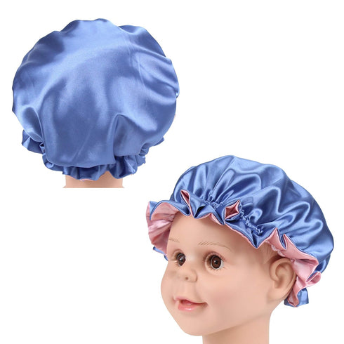 Kids Satin Bonnet Sleeping Cap - Adjustable Silky Bonnet, Double Layered Reversible Hair Bonnet for Toddler Child Baby