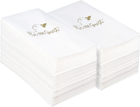 Disposable Hand Towels - Guest Towels with Be Our Guest Housewarming Message, White Airlaid Paper, Pack of 50