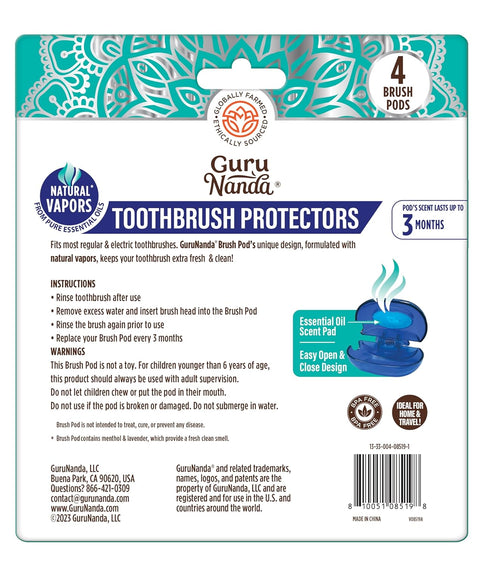 GuruNanda Brush Pods (4 Pack) - Toothbrush Head Cover for Manual & Electric Brushes, Clip-On Protector