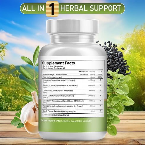 JB Wellness Co Immune 120 Count JB Wellness Oregano Oil, Garlic Extract, Olive Leaf, with Astragalus - Support