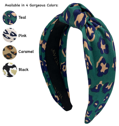 Leopard Satin Headbands for Women, Green Knotted Designer Headband for Women's Hair, Chic Fashion Top Knot Cheetah