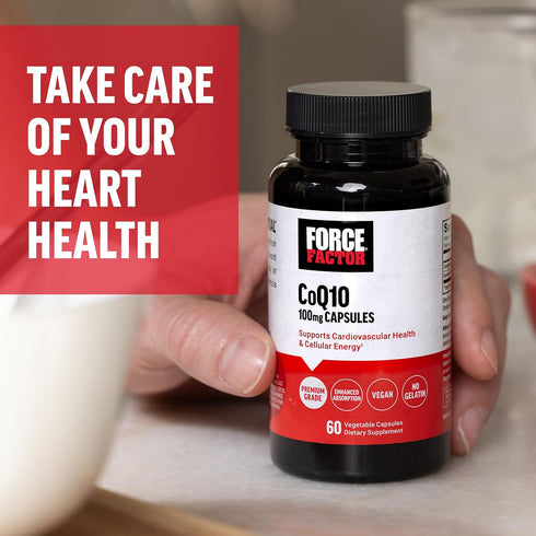 FORCE FACTOR CoQ10 100mg, Vegan Heart Health Supplement with Enhanced Absorption, 60 Vegetable Capsules
