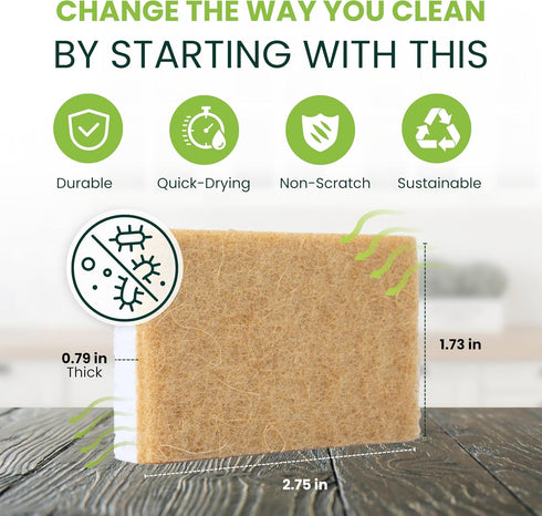 Set 12-Pack Tieralia Natural Dish Sponge Eco-Friendly & Compostable Scrubbers | Cellulose & Sisal | Non-Toxic