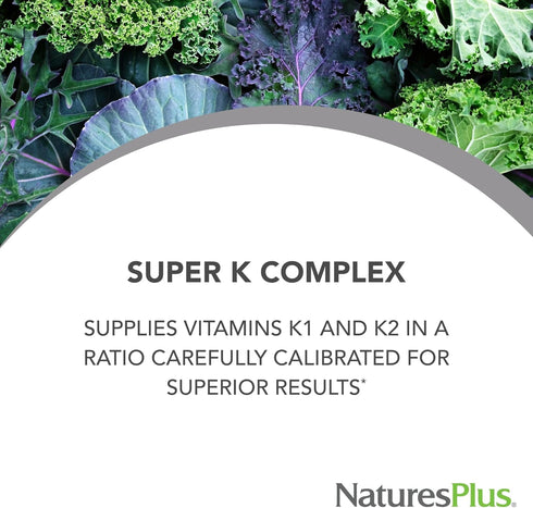 Natures Plus PRO Super K Complex - 60 Capsules - Promotes Healthy Calcium Metabolism - Includes Vitamins K1 & K2 - Non-GMO, Vegan & Gluten Free - 60 Servings