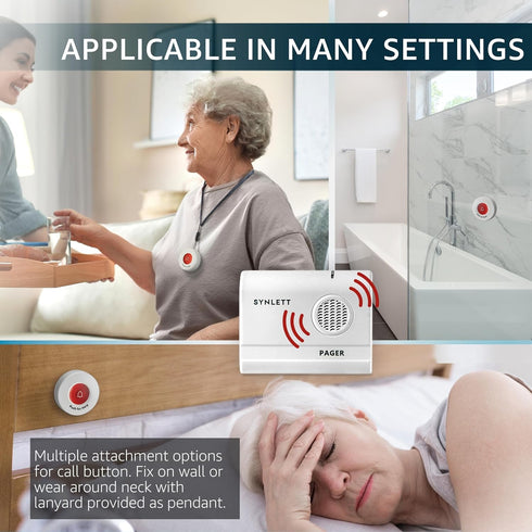 SYNLETT Caregiver Pager Wireless Call Buttons for Elderly Monitoring SOS Alert System Portable Alarm for Nurse Call
