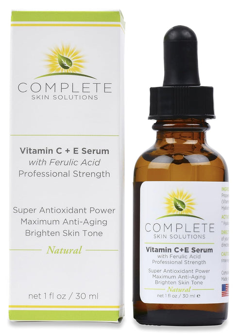 Natural Vitamin C E Serum with Ferulic and Hyaluronic Acid, 1 oz