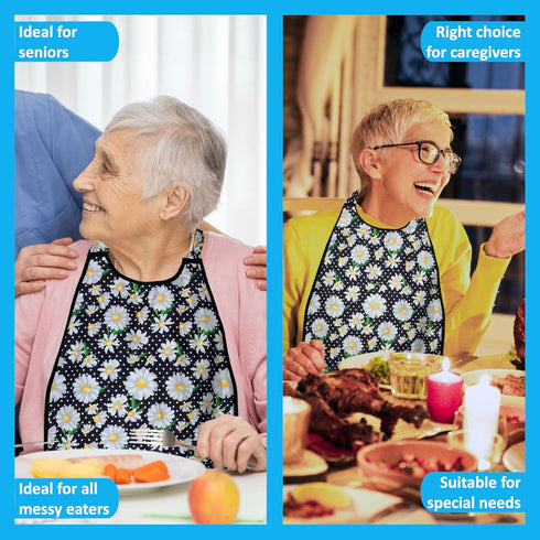 WISE BIBS 17x30 Premium Adult Bibs for Seniors & Elderly - Large, Heavy Duty, Waterproof PVC Layer, Washable, Crumb