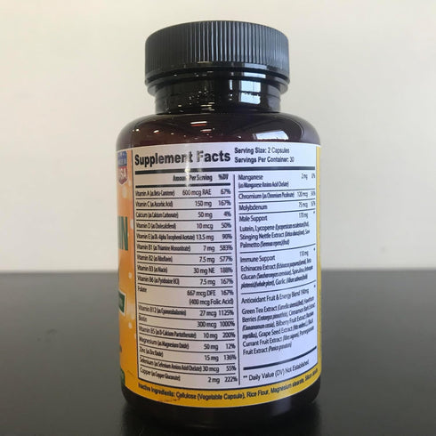 Men's Multivitamin Supplement for Energy, Focus, Performance, Vitamins A, C, D, E & B12, 60 Capsules Made in USA