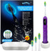 Purple Electric Toothbrush with Travel Case & 4 Vibrating German Pedex Brush Heads, 5 Modes, Rechargeable Power