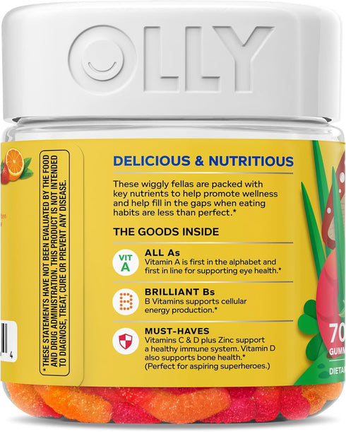 Gummy, Immune 70 35 70 Count OLLY Kids Multivitamin Overall Health and Support,* Vitamins and Minerals A, C, D, E, Bs