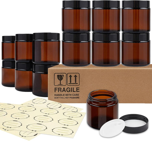 TUZAZO 12 Pack 4 Oz Amber Round Glass Jars, Empty Candle Making and Cosmetic Containers with Lids