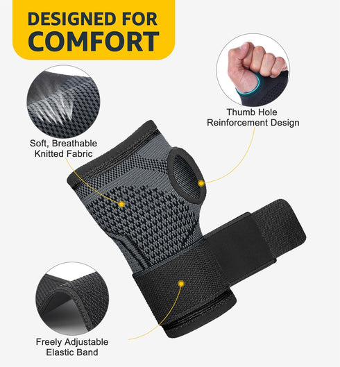 HiRui 2-Pack Wrist Brace - Hand Compression Sleeves with Straps for Fitness, Weightlifting, MTB Tendonitis Relief