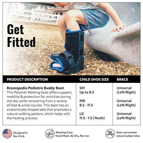 Pediatric Buddy Boot, Kids Medical Grade Left/Right Foot & Ankle Support Brace, Medium, Black