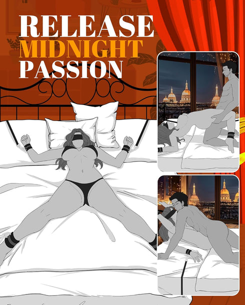 Set 4 BDSM Bondage Restraint Sex Toys - UTIMI Bed Sex Straps with Handcuffs Ankle Cuffs Blindfold Feather Tickler