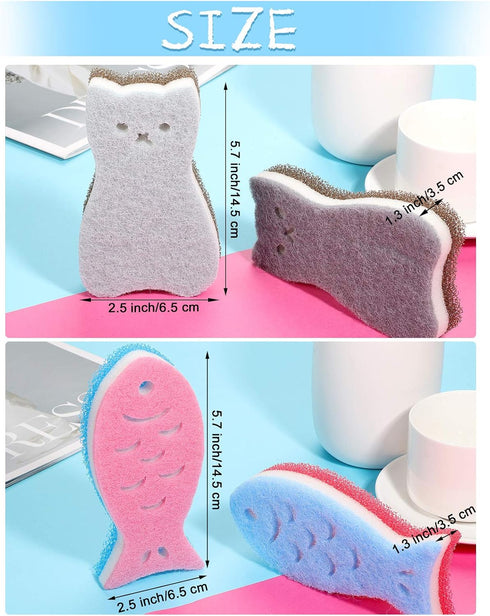 8 Pieces Kitchen Scrub Sponges, Cat Fish Cleaning Sponge, Non-Scratch Multi-Use Dishwashing Scrubber for Dishes and Pots