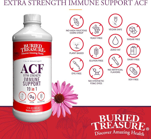 Buried Treasure ACF Extra Strength Immune Support, 16oz with Dose Cup, Vitamins and Herbs for Dietary Immunity Boost