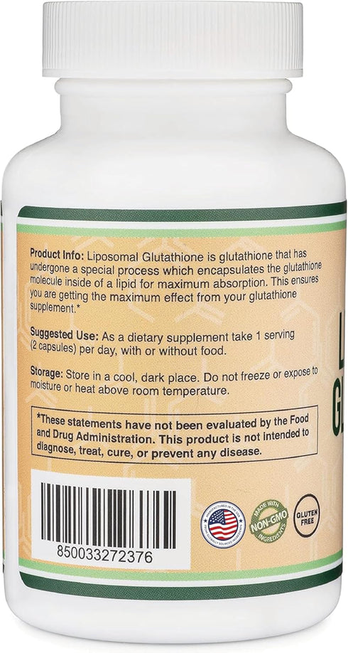 Liposomal Glutathione Supplement 500mg - 60 Capsules, Max Absorption, Vegan Safe, Non-GMO