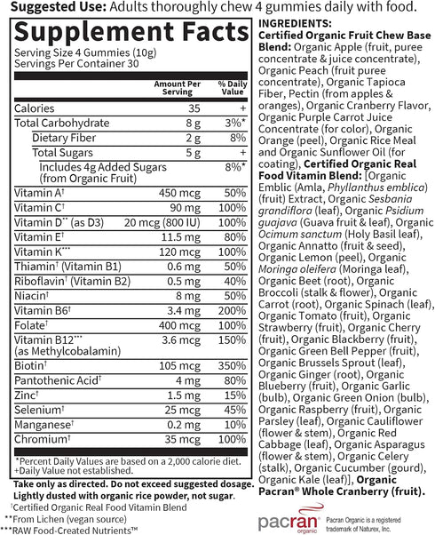 Gummy B12, D3 120 Gummies Garden of Life Organics Women's Vitamins - Berry - Certified Organic, Non-GMO, Vegan, Kosher