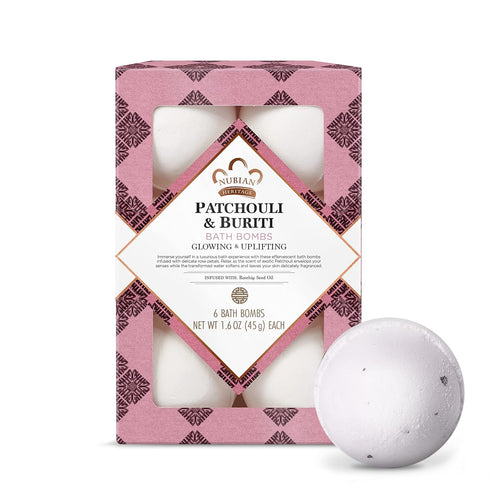 Nubian Heritage Bath Bombs, Patchouli and Buriti Uplifting Bath and Body Products, 1.6 oz, 6 Count (Pack of 1)