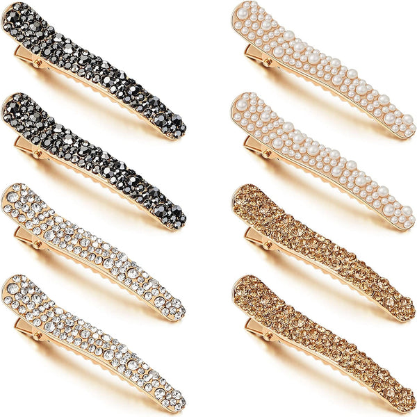 WILLBOND 16 Pieces Pearls Rhinestone Hair Clips, 4 Colors, Durable Alligator Hairpins for Women Girls Hair Styling