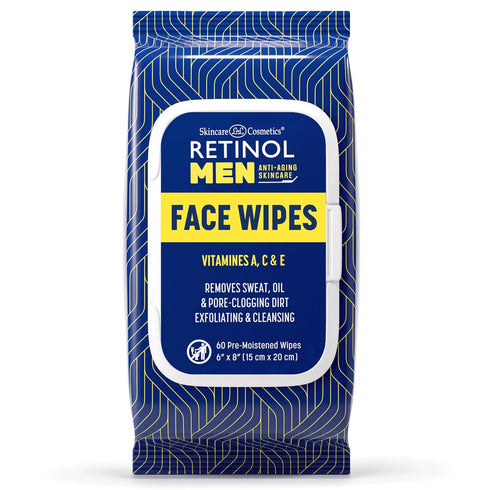Retinol Men Facial Wipes - Anti-Aging Cleansing Towelettes, 60 Count (Pack of 1) - Quickly cleanse face without residue
