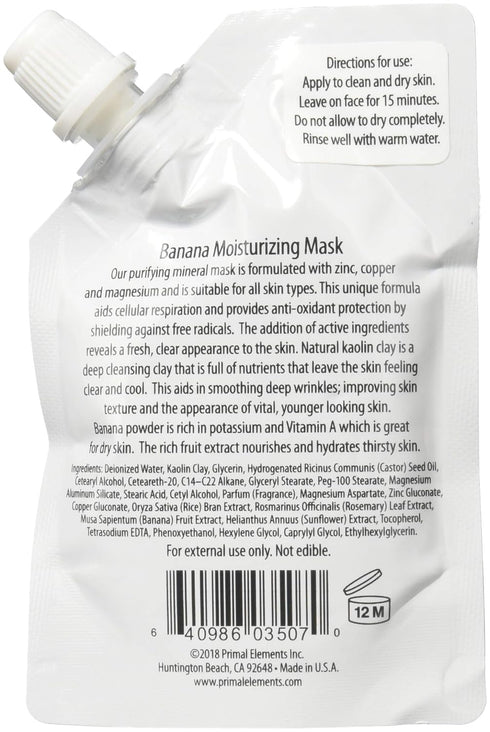 Primal Elements Face Mask, Clay Mud Facial Treatment, Multi-Use Package, 1.18 oz - Banana Moisturizing