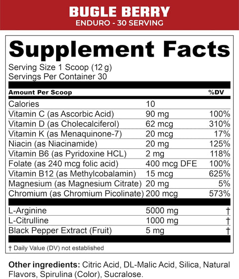 MTN OPS Enduro Nitric Oxide Supplement & Stim-Free Pre Workout, 30 Servings, Bugle Berry Flavor