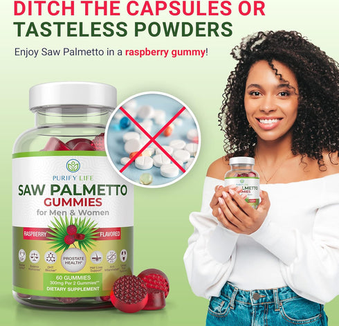 Purify Life Gummies 60 Count Saw Palmetto for Men & Women - Saw Palmetto Extract Supplement for Hair Appearance