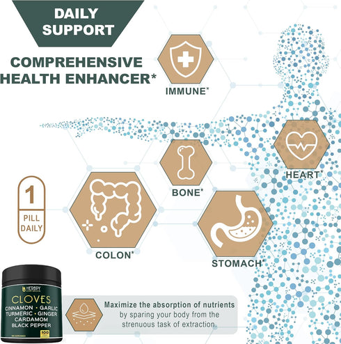 7in1 Clove Supplement - 100 Caps Rich in Vitamins & Minerals for Digestive, Immune, Bone & Heart Health
