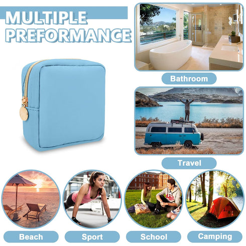 Waterproof Mini Makeup Bag Pouch for Purse, Cute Nylon Toiletry Organizers Bag for Women Girls (Mini-Blue)