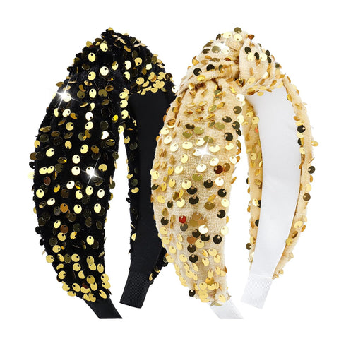 Knotted Headband for Women, Velvet Wide Headbands for Kids Hair Accessories, Cute Sequins Glitter Headbands