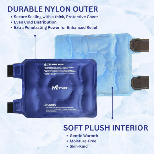 Medvice Ice Pack with Cold Compression for Knee Pain Relief, Adjustable Gel Ice Wrap for Injury Recovery